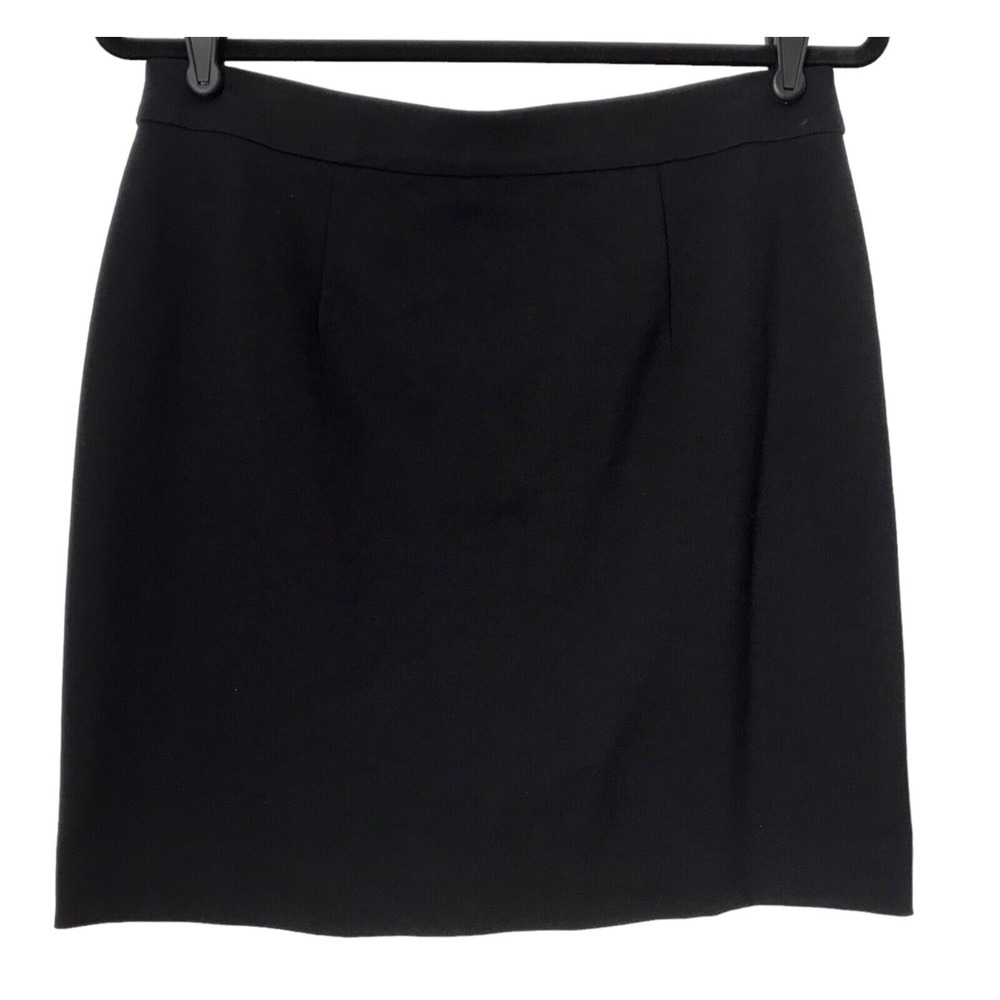 Ann Taylor Skirt Size 8 Black Straight Pencil Faux Leather Trim Back‎ Zipper
